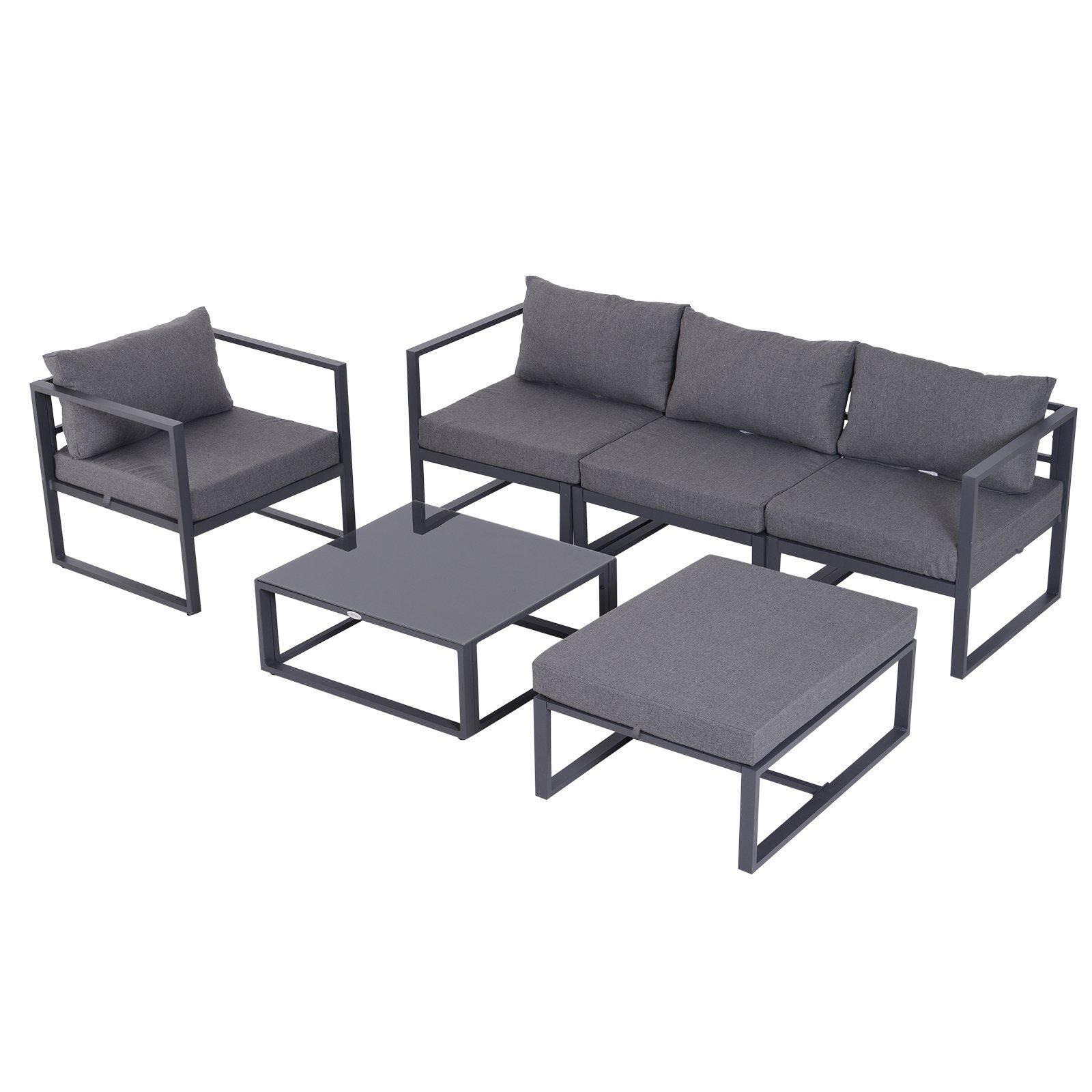 6pcs Garden Sectional Sofa Set Aluminum Frame Coffee Table Footstool - image 1