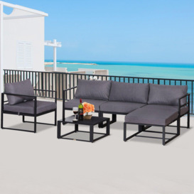 6pcs Garden Sectional Sofa Set Aluminum Frame Coffee Table Footstool - thumbnail 2