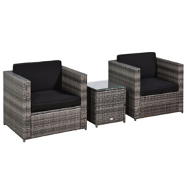 3Pcs Patio 2 Seater Rattan Sofa Table Set Garden Furniture with Cushions Balcony - thumbnail 1