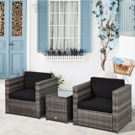 3Pcs Patio 2 Seater Rattan Sofa Table Set Garden Furniture with Cushions Balcony - thumbnail 2