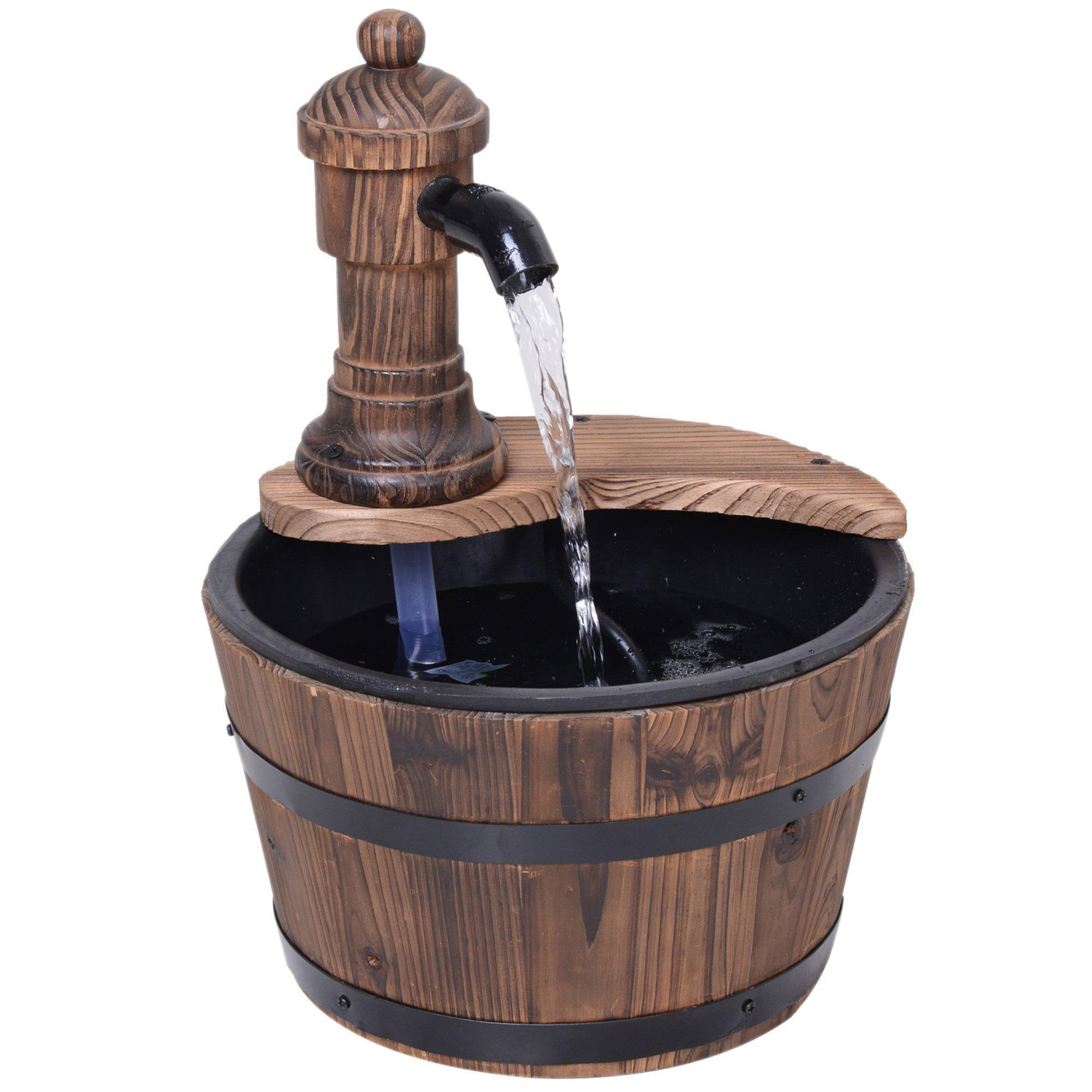 Barrel Water Fountain Rustic Wood Electric Water Feature with Pump Garden - image 1