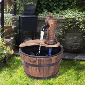 Barrel Water Fountain Rustic Wood Electric Water Feature with Pump Garden - thumbnail 3