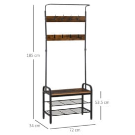 Industrial Coat Rack Stand Shoe Bench 8 Hooks Storage Cabinet - thumbnail 3