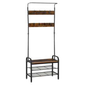 Industrial Coat Rack Stand Shoe Bench 8 Hooks Storage Cabinet - thumbnail 1