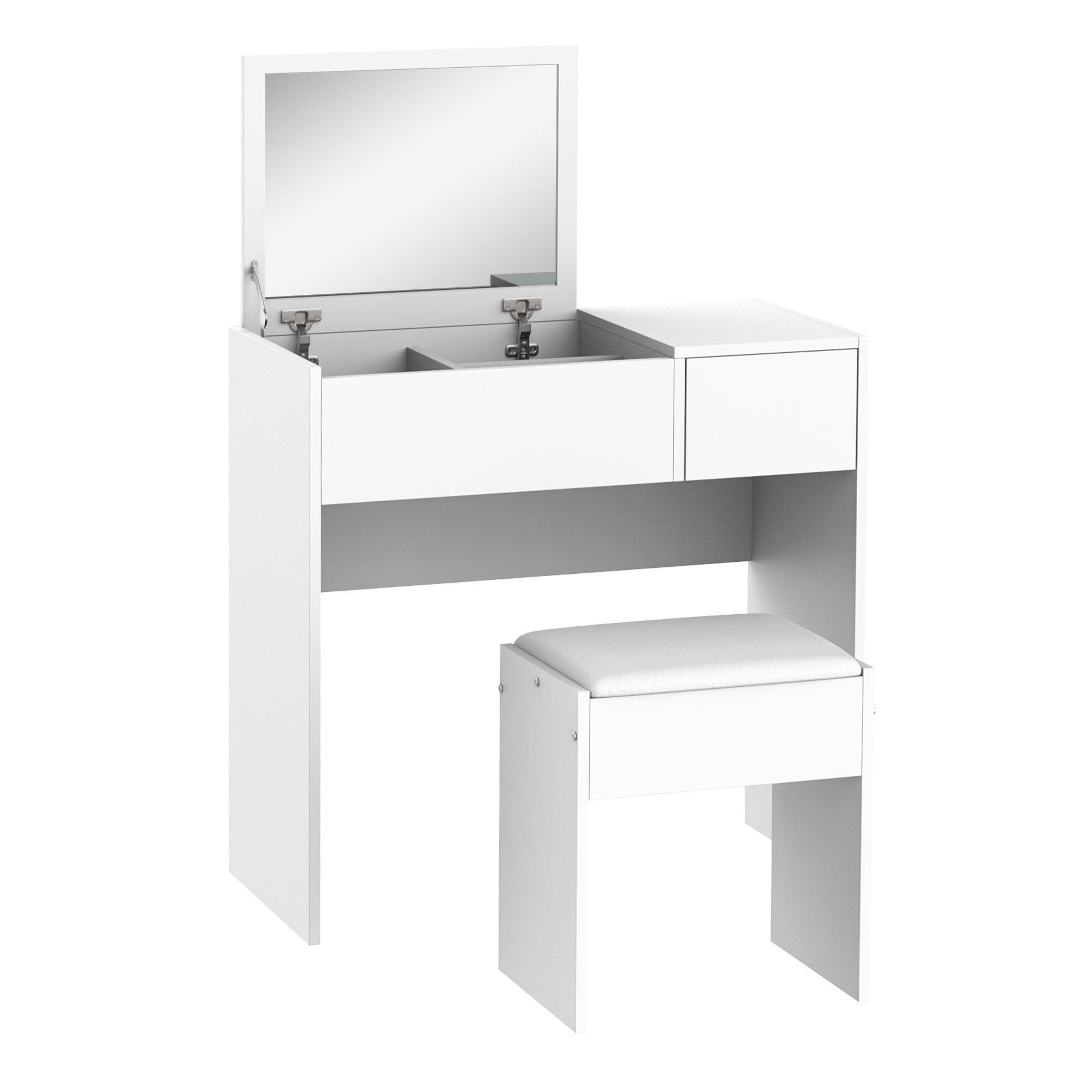 Dressing Table Set with Flip up Mirror Padded Stool Dresser - image 1