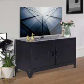 Industrial TV Cabinet Stand Media Center Steel Shelf Doors Storage - thumbnail 3