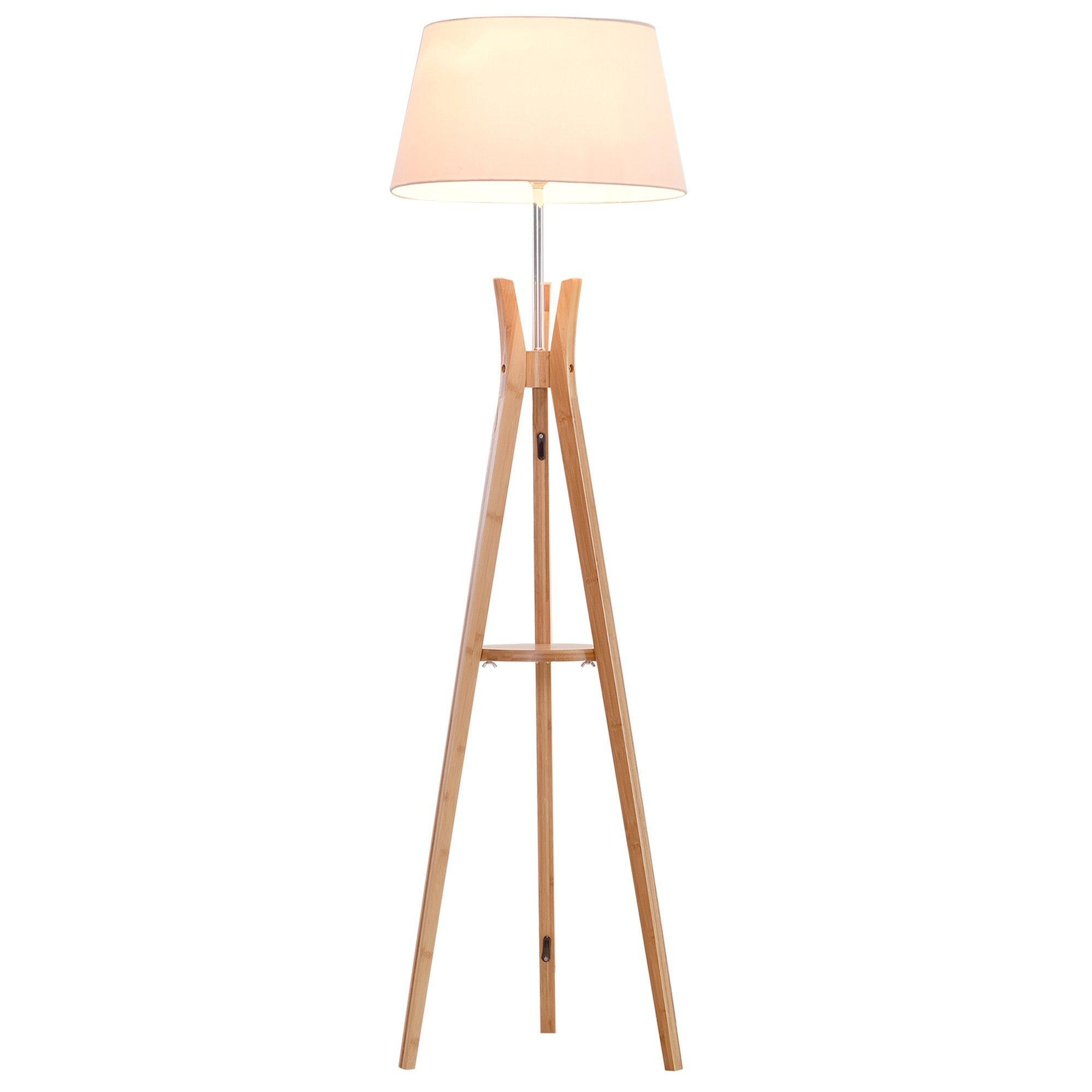 Floor Lamp 40W with Pedal Switch Middle Shelf Tripod Base Fabric Shade - image 1