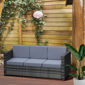 Rattan Garden Furniture Weave Wicker 3-Seater Sofa with Cushion - thumbnail 3
