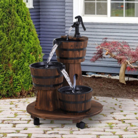 Garden Outdoor Rustic Wooden Barrel Well Garden Fountain Decoration with Pump - thumbnail 3