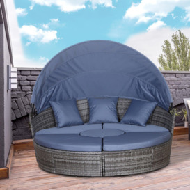 5 Piece Cushioned Outdoor Plastic Rattan Round Sofa Bed Coffee Table Set - thumbnail 2