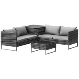 4Pcs Patio Rattan Sofa Garden Furniture Set with Table Cushions