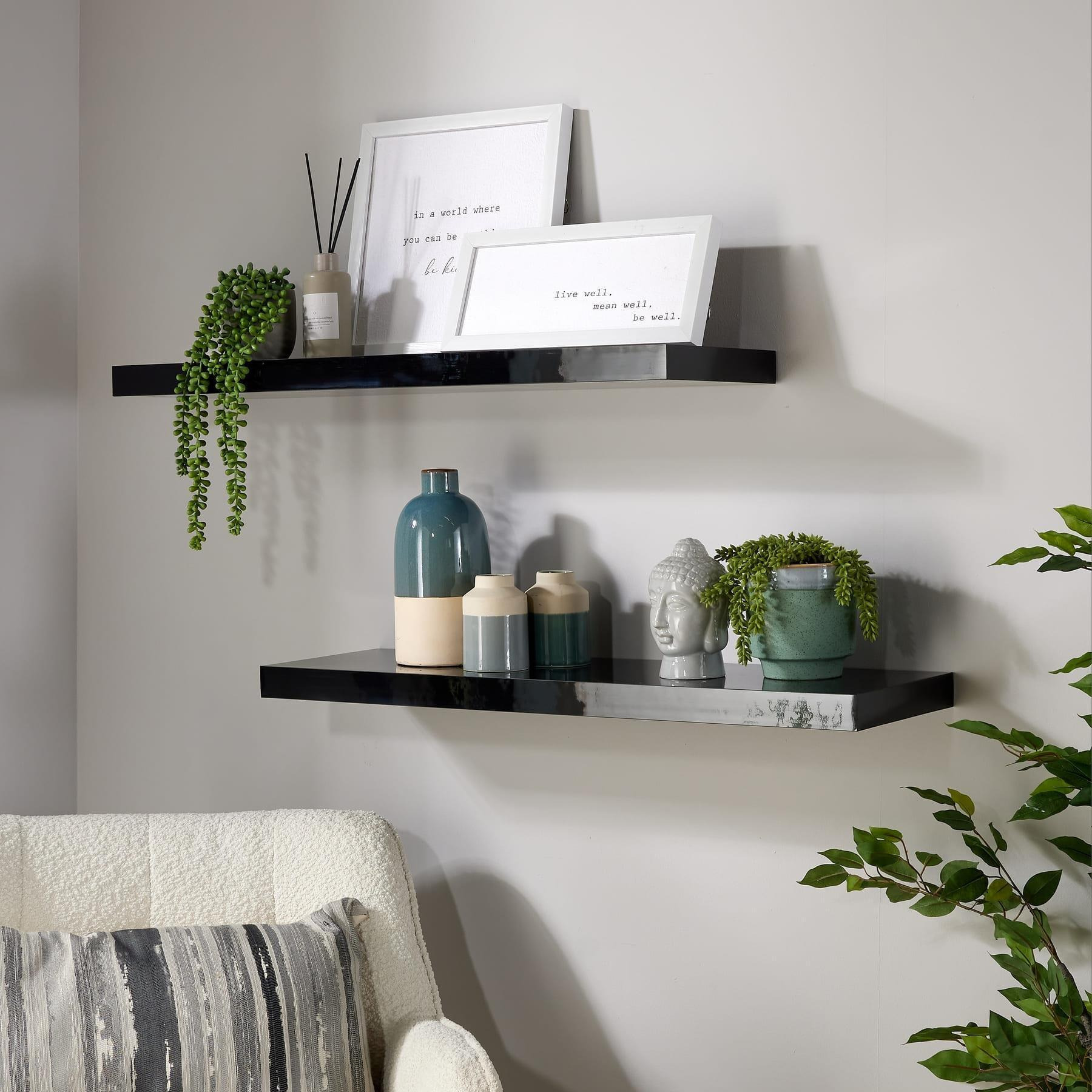 Pair of 80cm Floating Gloss Wall Mounted Storage Shelves - image 1