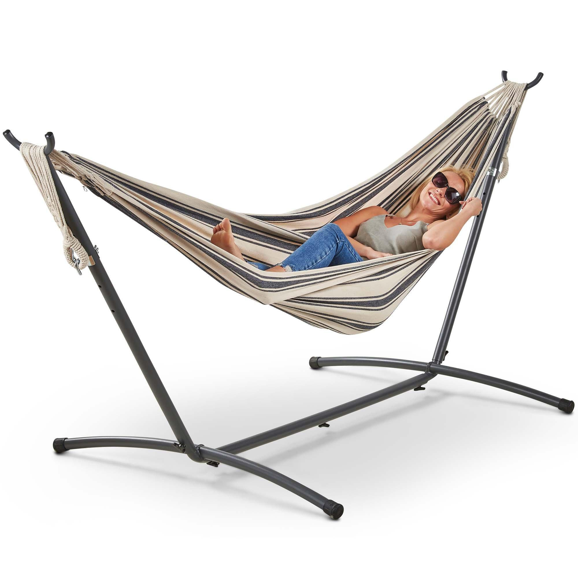 Outdoor Stripe Design 2 Person Hammock with Frame - image 1
