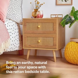 Rattan Fronted 2 Drawer with Gold Handles Bedside Table - thumbnail 2