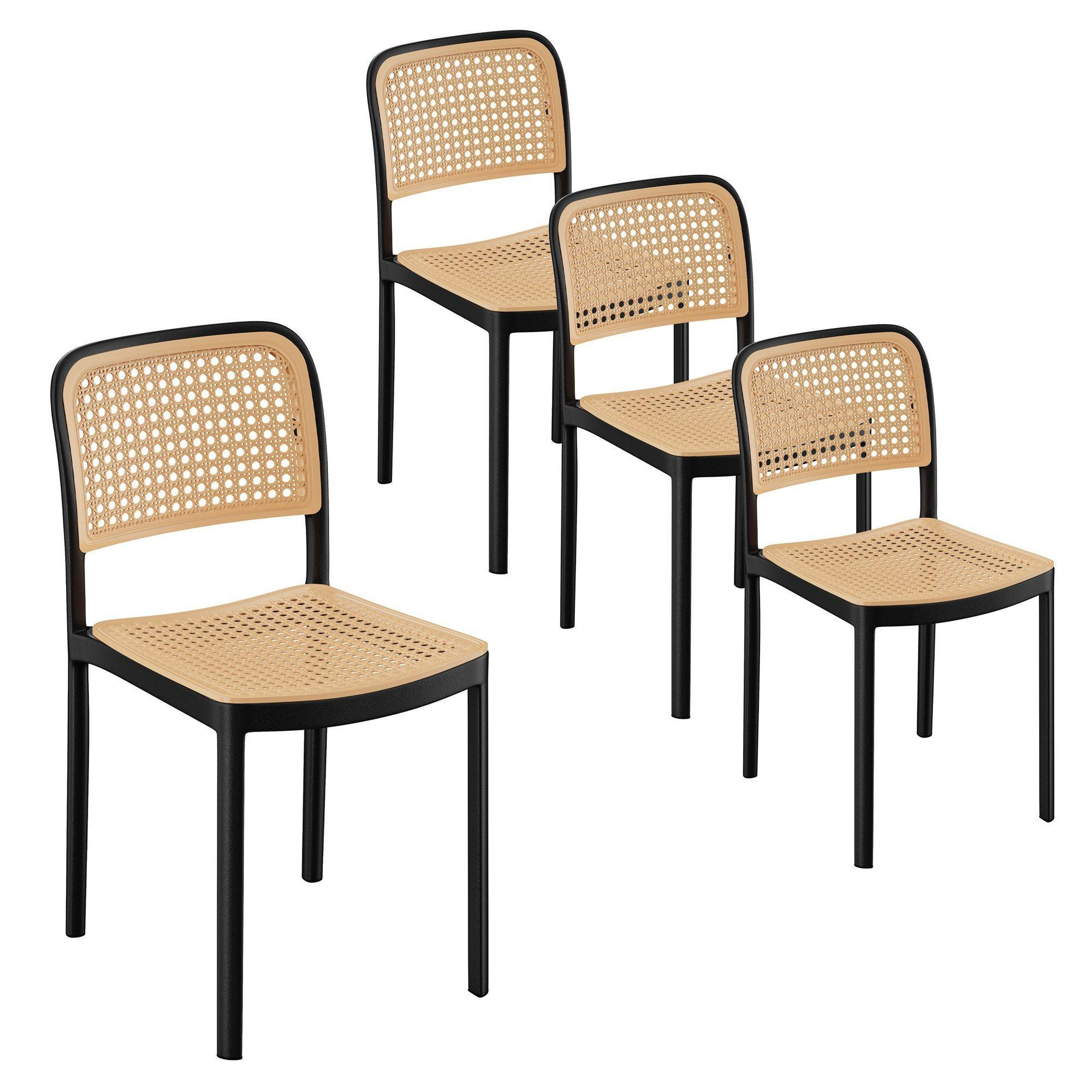 Rattan Effect Stackable Set of 4 Dining Chairs - image 1