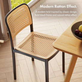 Rattan Effect Stackable Set of 4 Dining Chairs - thumbnail 3