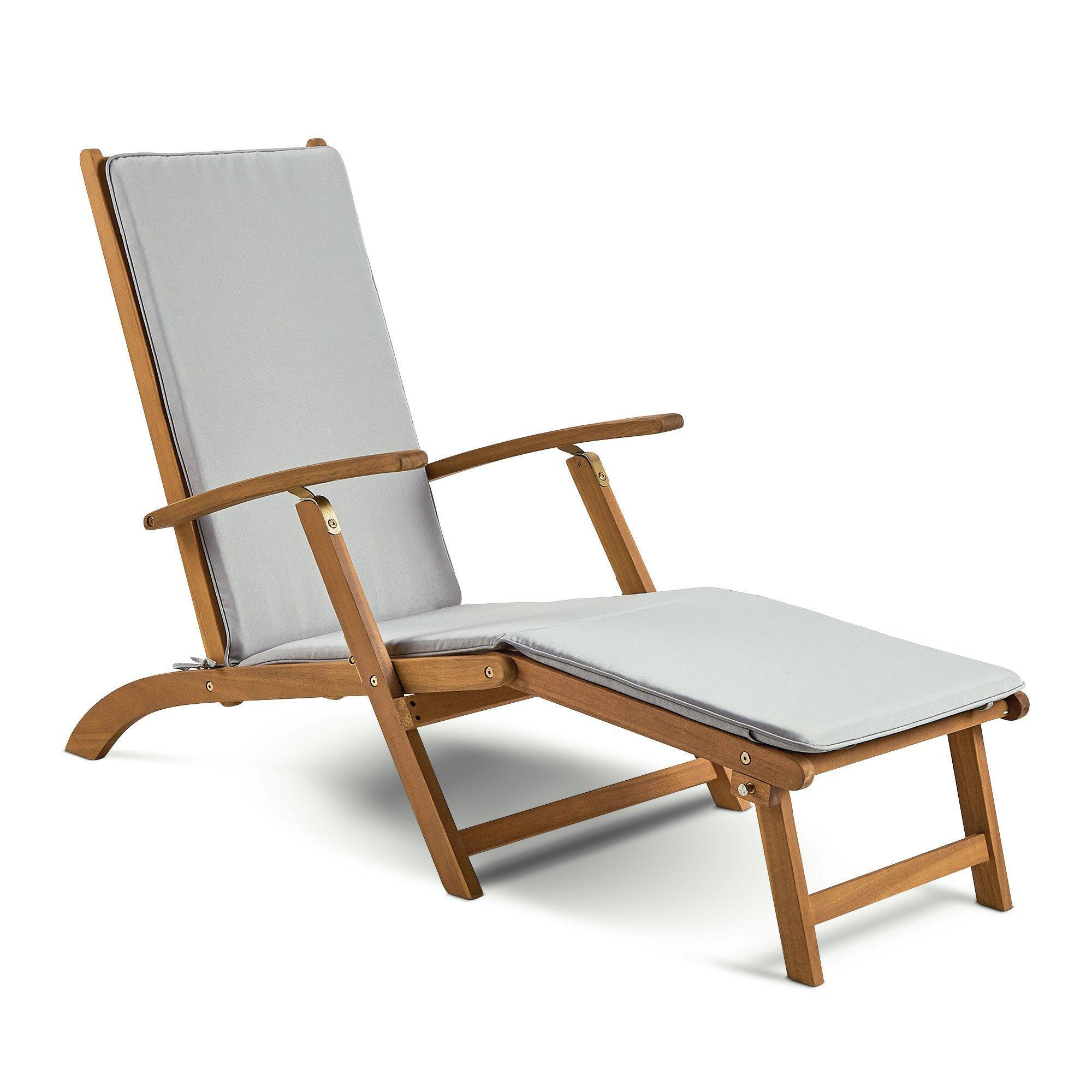 Wooden Folding Reclining Garden Sun Lounger and Removable Footstool - image 1