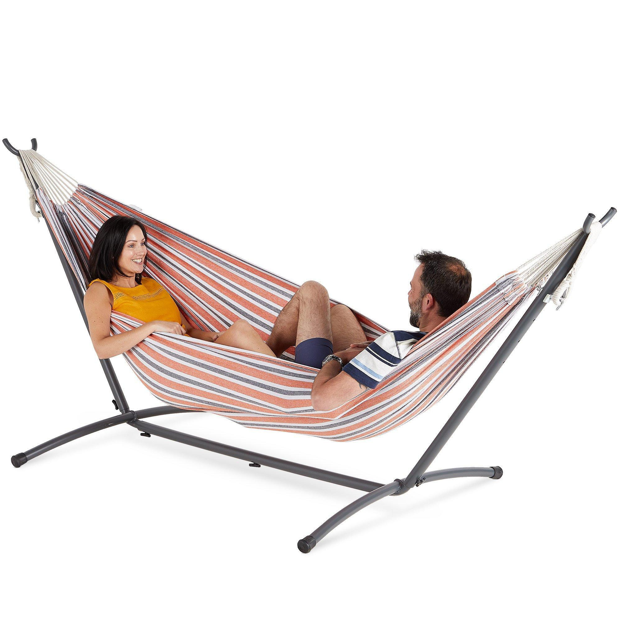 2 Person Striped Freestanding Garden Hammock with Frame - image 1