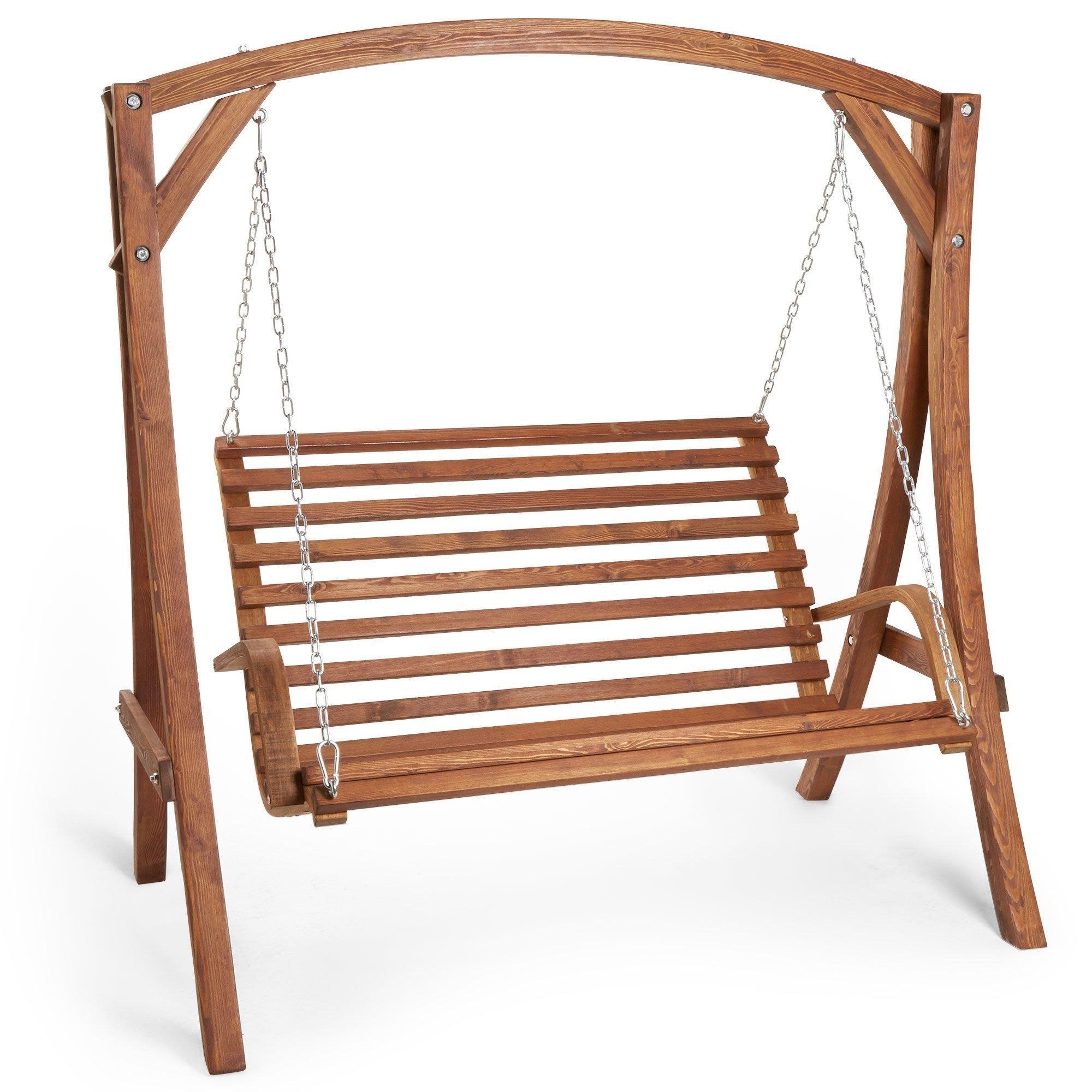 2 Person Slatted Design Wooden Garden Swing Seat - image 1