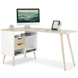 Light Oak Effect L Shape Home Office Desk with Drawers