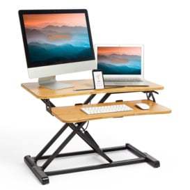 Height Adjustable Bamboo Standing Desk Converter with Keyboard Shelf