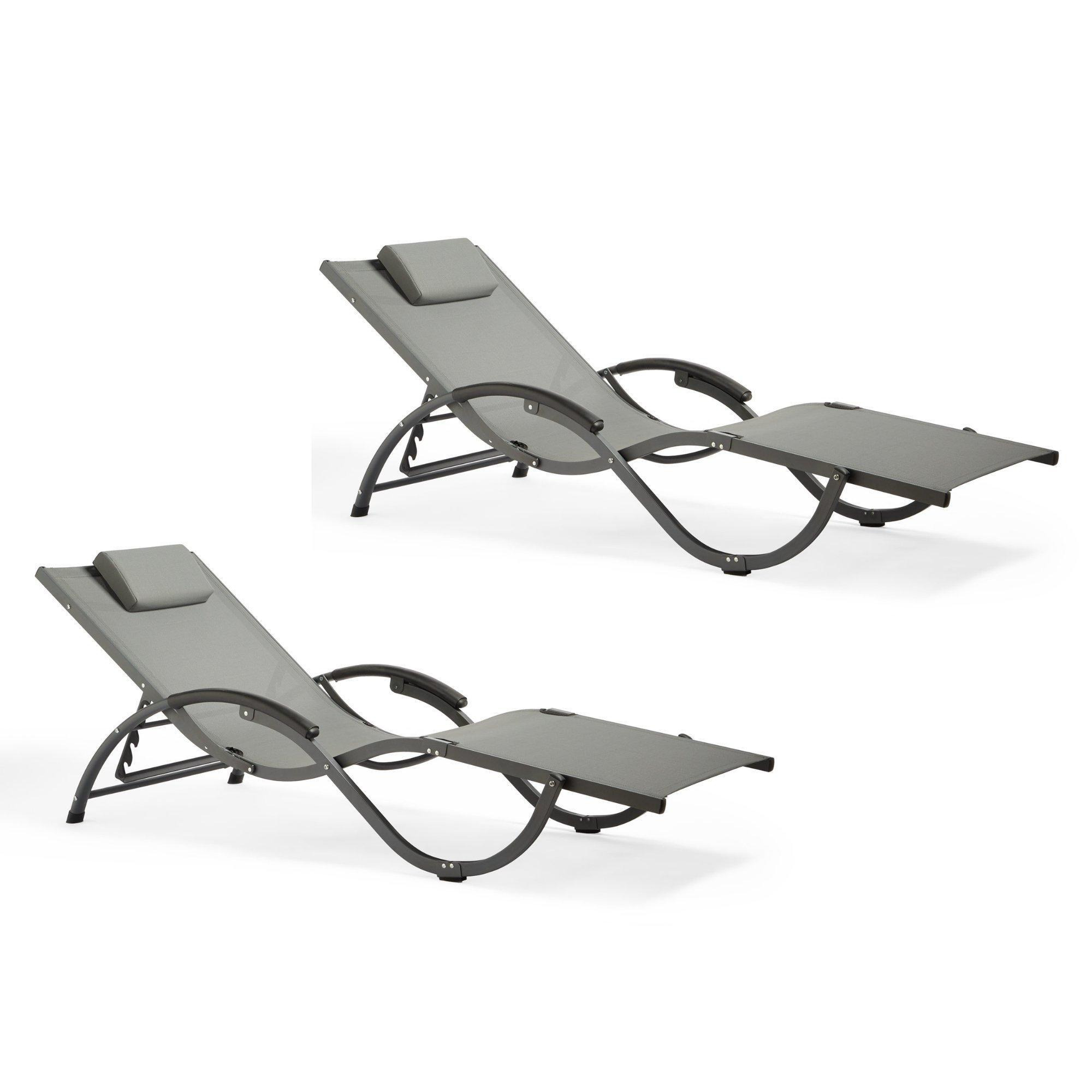 Set of 2 Outdoor Reclinable Textoline Folding Sunloungers - image 1