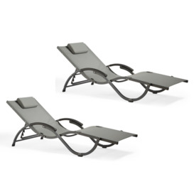 Set of 2 Outdoor Reclinable Textoline Folding Sunloungers