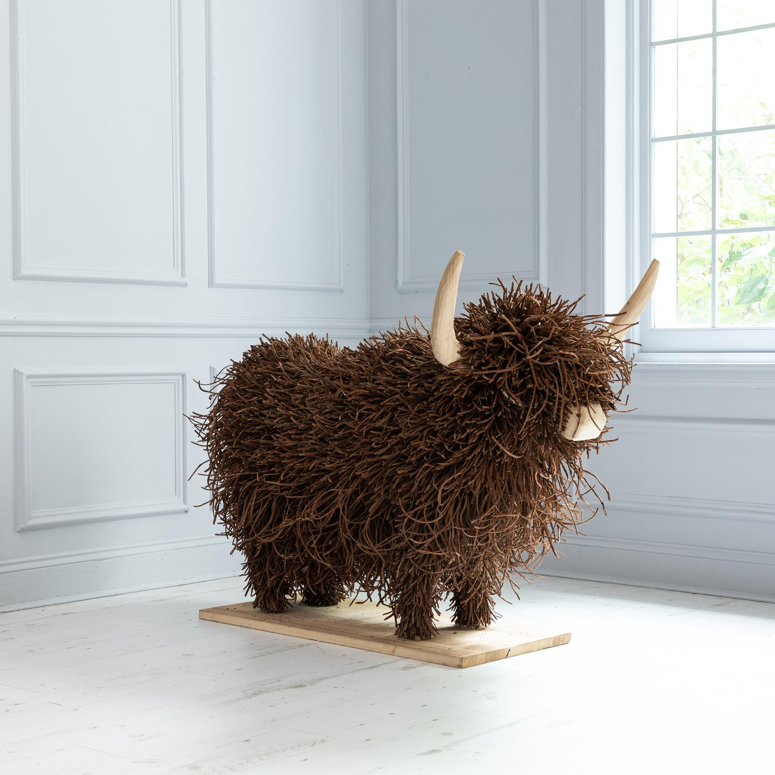 Large Highland Cow Willow Wooden Sculpture - image 1