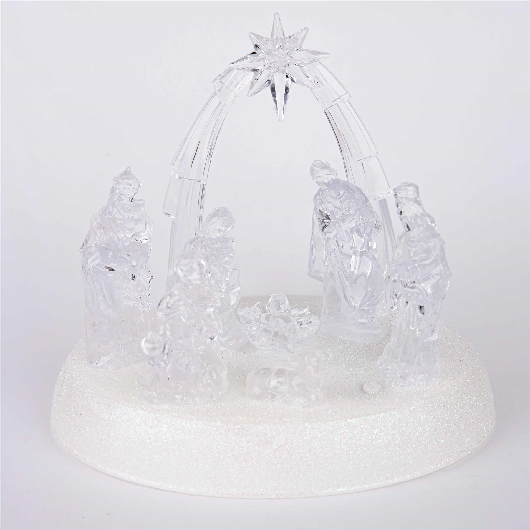 20cm Christmas Pre-Lit LED Musical Nativity Scene Acrylic Sculpture Battery Operated Light Up Xmas Tabletop Home Decorations - image 1