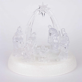 20cm Christmas Pre-Lit LED Musical Nativity Scene Acrylic Sculpture Battery Operated Light Up Xmas Tabletop Home Decorations