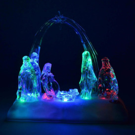 20cm Christmas Pre-Lit LED Musical Nativity Scene Acrylic Sculpture Battery Operated Light Up Xmas Tabletop Home Decorations - thumbnail 3
