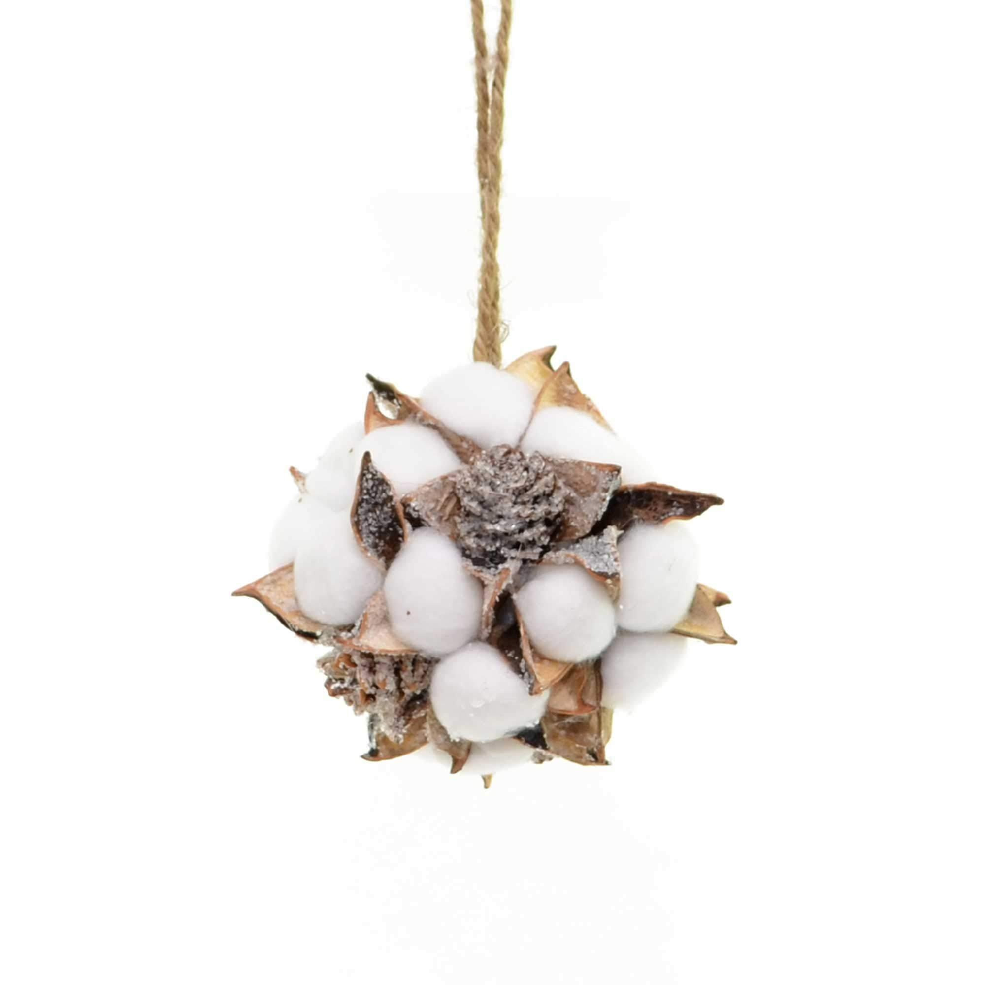 COTTON-BALL Handmade 12cm Cotton Ball Christmas Hanging Pine Cones Xmas Decoration Home Décor, White/Brown - image 1