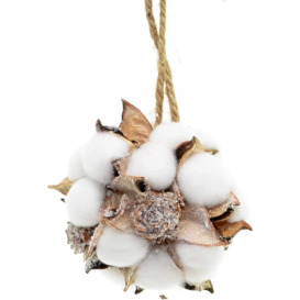 15536S-COTTON-BALL Handmade 10cm Cotton Ball Christmas Hanging Pine Cones  Decoration Home Décor, White/Brown - thumbnail 3