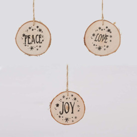 Christmas Tree Ornaments Wooden Aesthetic Hanging Decorations Round Shape 3Pcs
