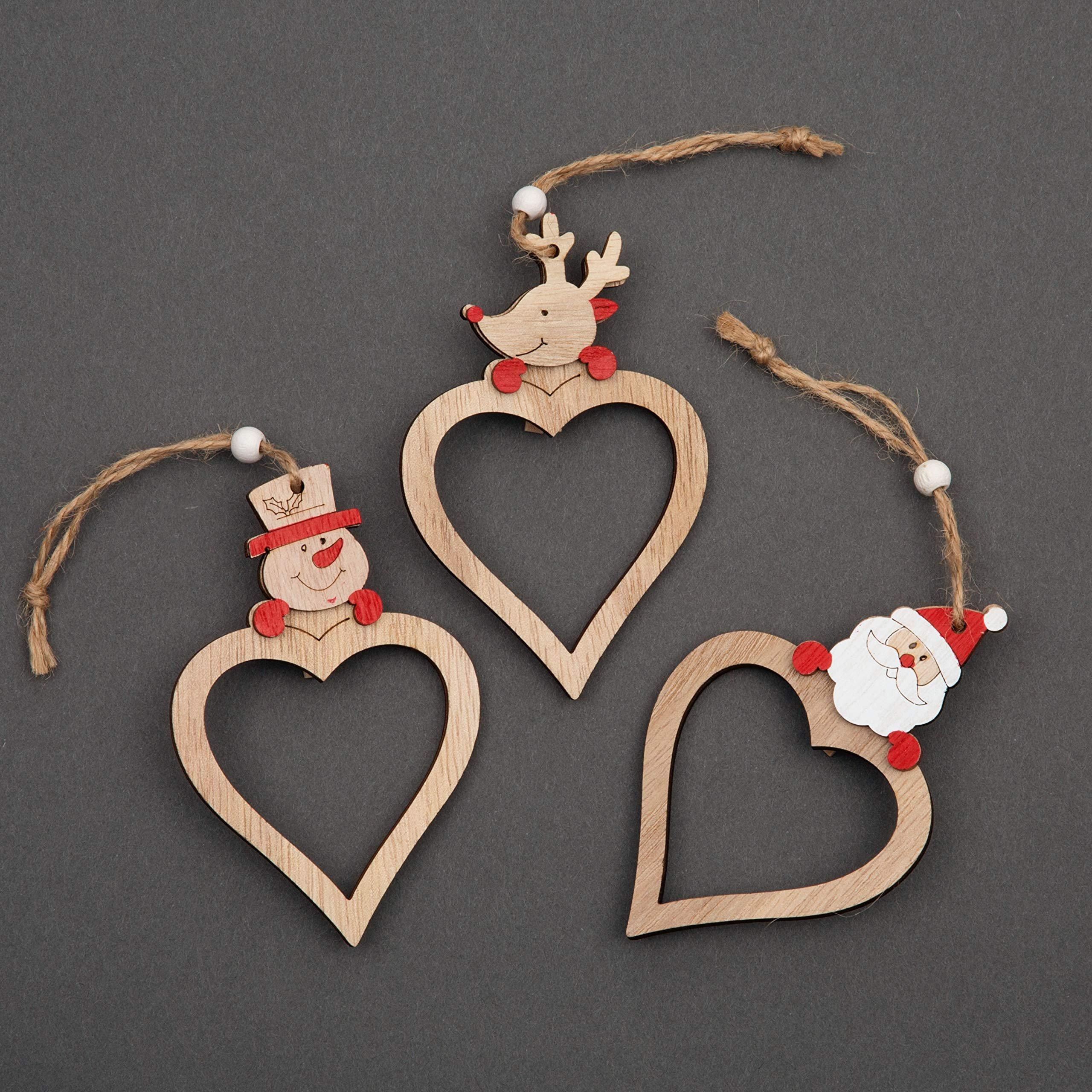 Christmas Tree Ornaments Wooden Aesthetic Hanging Decorations Heart Shape 3Pcs - image 1