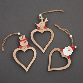 Christmas Tree Ornaments Wooden Aesthetic Hanging Decorations Heart Shape 3Pcs - thumbnail 3