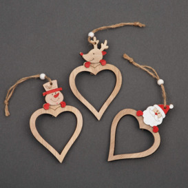 Christmas Tree Ornaments Wooden Aesthetic Hanging Decorations Heart Shape 3Pcs