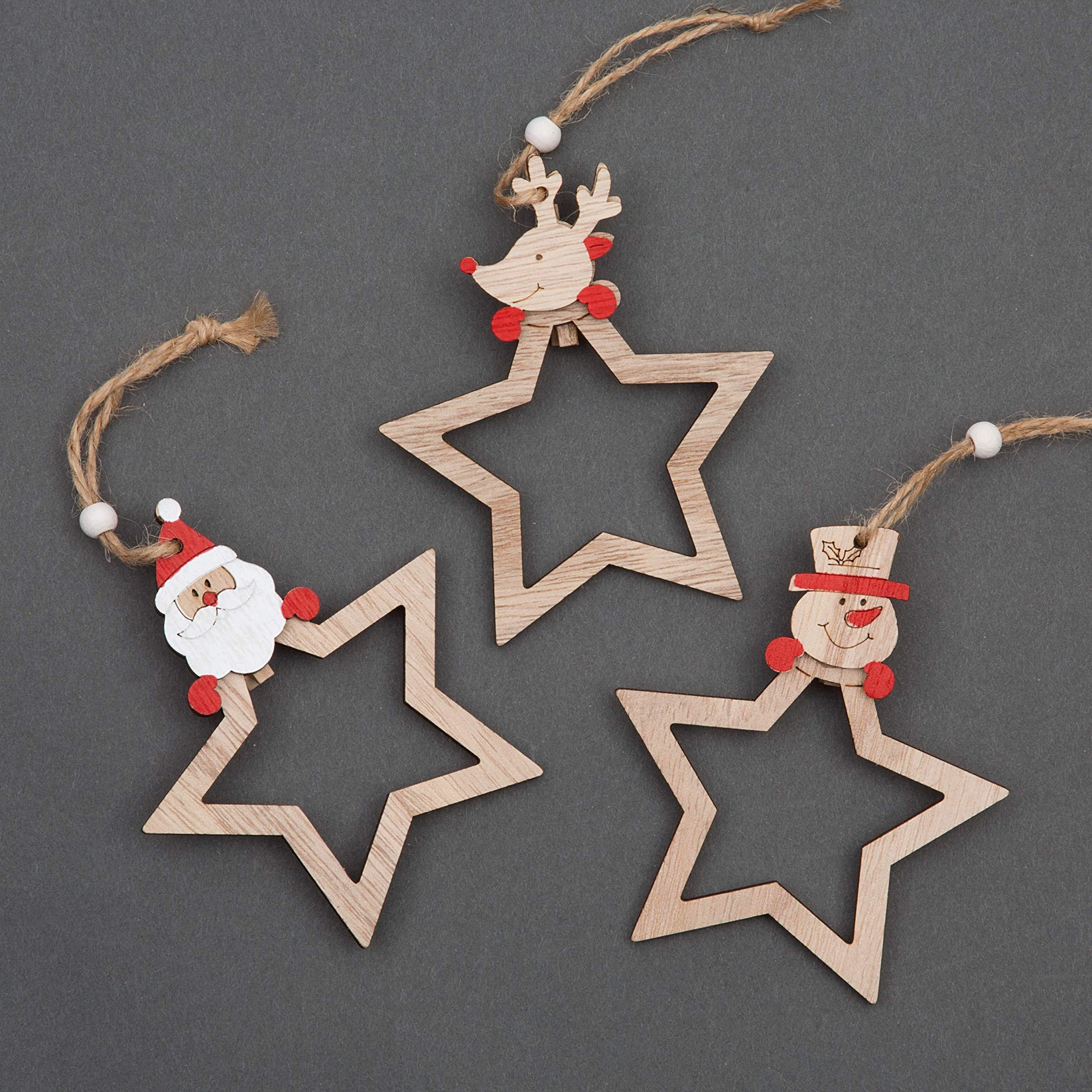 Christmas Tree Ornaments Wooden Aesthetic Hanging Decorations Star Shape 3Pcs - image 1
