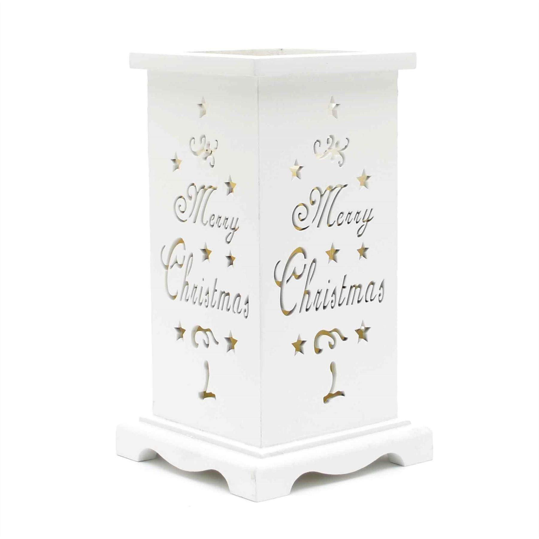 LED Candle Flameless Table Top Wooden Holder Engraved Merry Christmas White Battery Operated - image 1