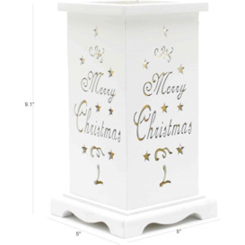 LED Candle Flameless Table Top Wooden Holder Engraved Merry Christmas White Battery Operated - thumbnail 3
