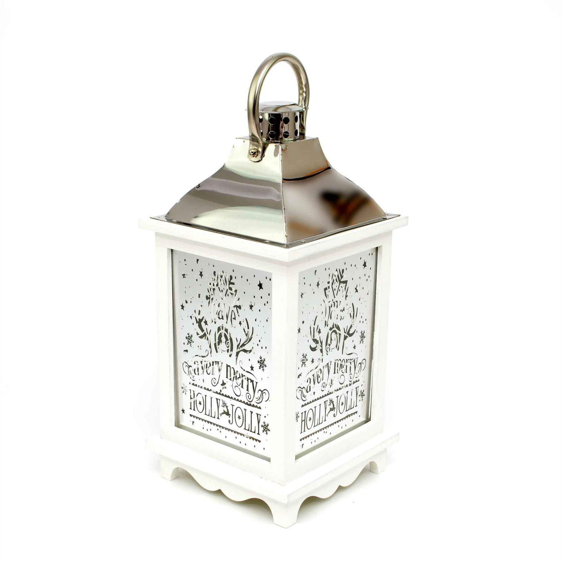 Christmas Lantern Wooden White Stainless Steel Warm LED Light Xmas Home Decorations - image 1