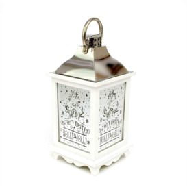 Christmas Lantern Wooden White Stainless Steel Warm LED Light Xmas Home Decorations - thumbnail 1