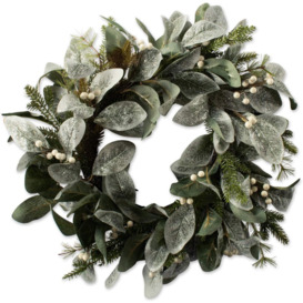 55cm Natural Looking Artificial Snowy Leaves, White Berries and Glittered Flowers Wreath Front Door Hanging Christmas Wedd - thumbnail 2