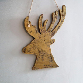26cm Golden Christmas Wooden Hanging Deer Wall Decoration Xmas Home Office Holiday Decorative Centrepiece