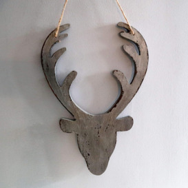 26cm Silver Christmas Wooden Hanging Deer Head Wall Decoration Xmas Home Office Holiday Decorative Centrepiece