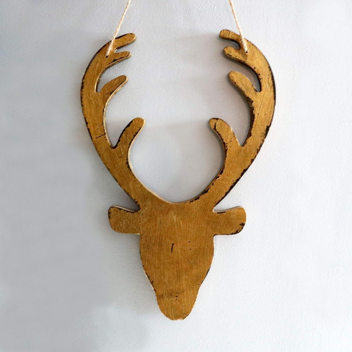 26cm Golden Christmas Wooden Hanging Deer Head Wall Decoration Xmas Home Office Holiday Decorative Centrepiece - image 1
