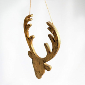 26cm Golden Christmas Wooden Hanging Deer Head Wall Decoration Xmas Home Office Holiday Decorative Centrepiece - thumbnail 3