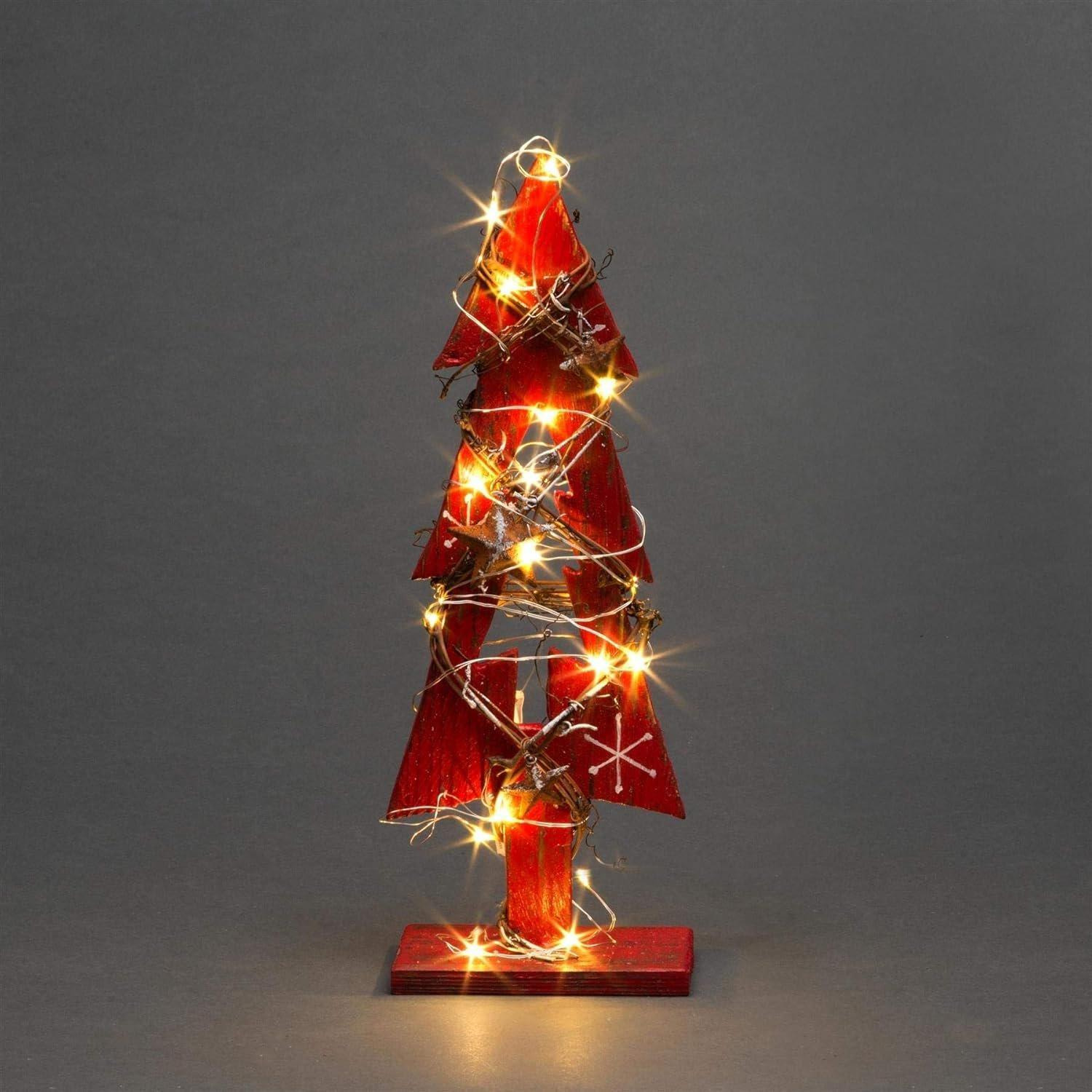 Red Tree Wooden LED Tree Tabletop Centrepiece Christmas Holiday Home decoration with 20 Warm white LEDs Green Tree 30cm - image 1