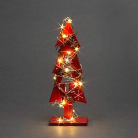 Red Tree Wooden LED Tree Tabletop Centrepiece Christmas Holiday Home decoration with 20 Warm white LEDs Green Tree 30cm - thumbnail 1