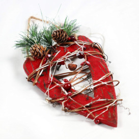 30cm Red Heart Wooden LED Tree Tabletop Centrepiece Christmas Holiday Home decoration with 20 Warm white LEDs - thumbnail 2